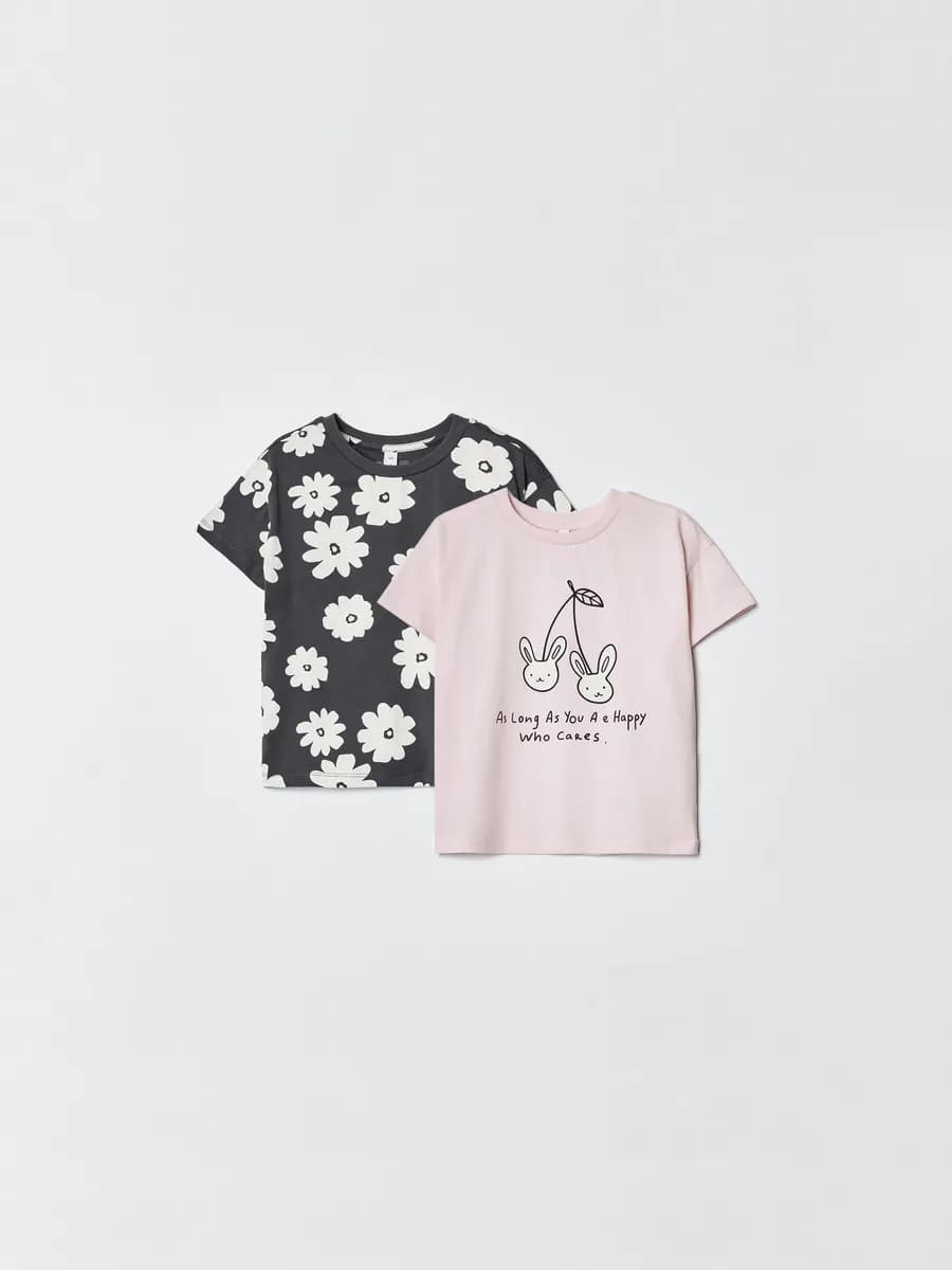 Футболки хлопковые базовые с принтом, 2 шт