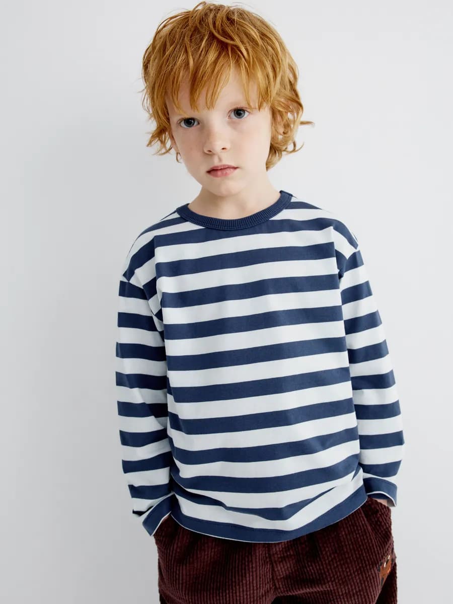 Лонгслив в полоску оверсайз базовый из хлопка