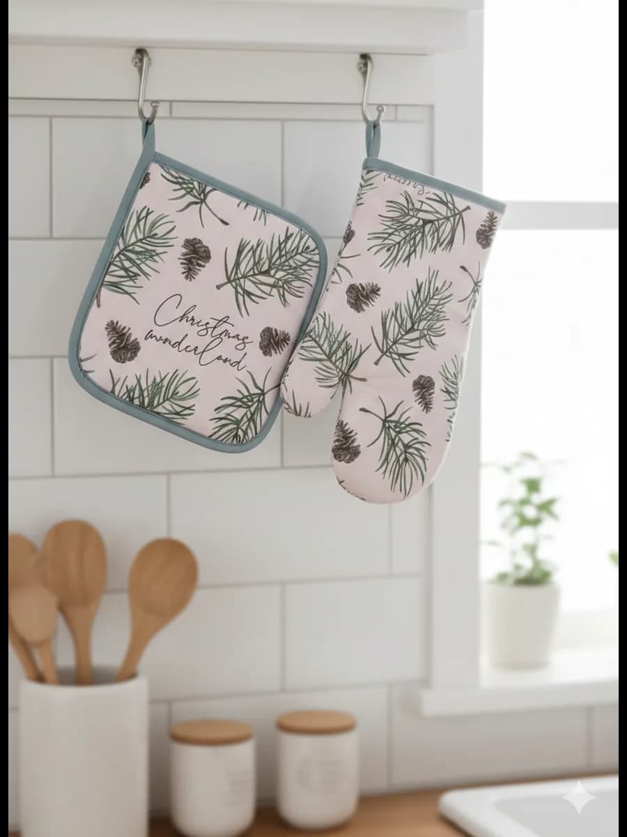 Новогодний набор кухонный варежка и прихватка
