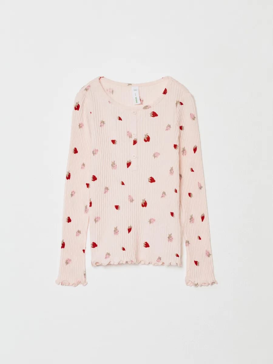 Лонгслив из хлопка с принтом на пуговицах