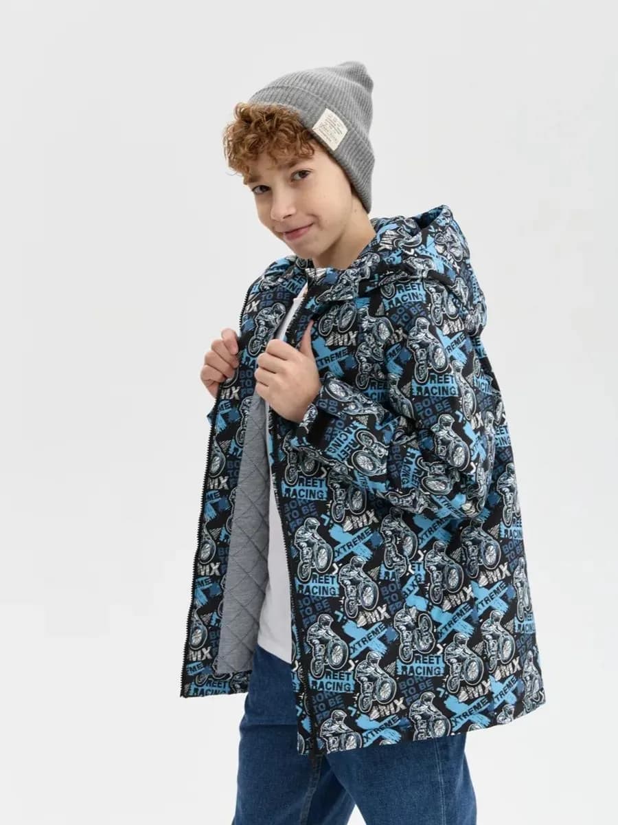 Куртка прямая удлиненная подростковая с принтом демисезонная