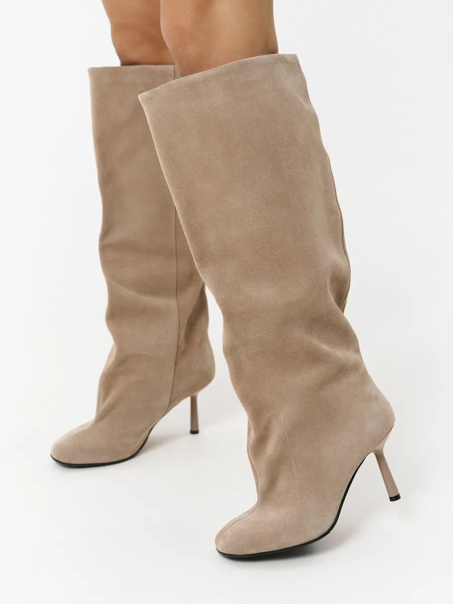 Сапоги на каблуке трубы замшевые - фото 1