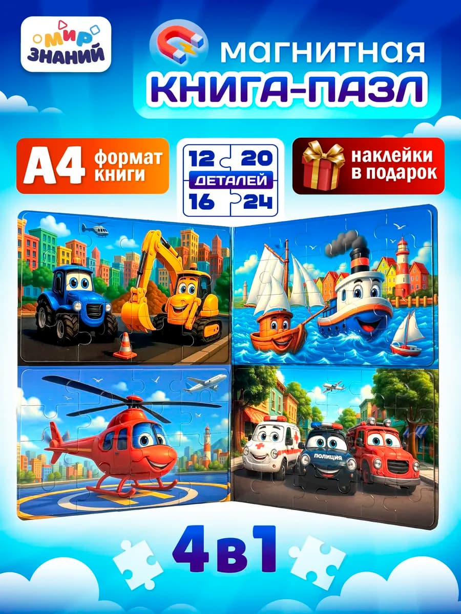 Магнитные пазлы для детей развивающая книга 4в1 А4