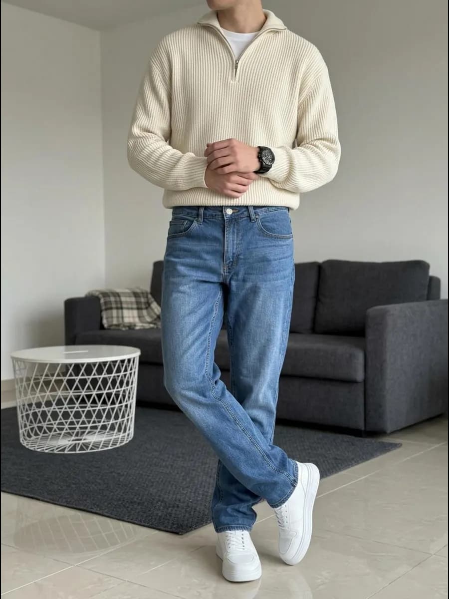 Джинсы прямые классические со средней посадкой зауженные