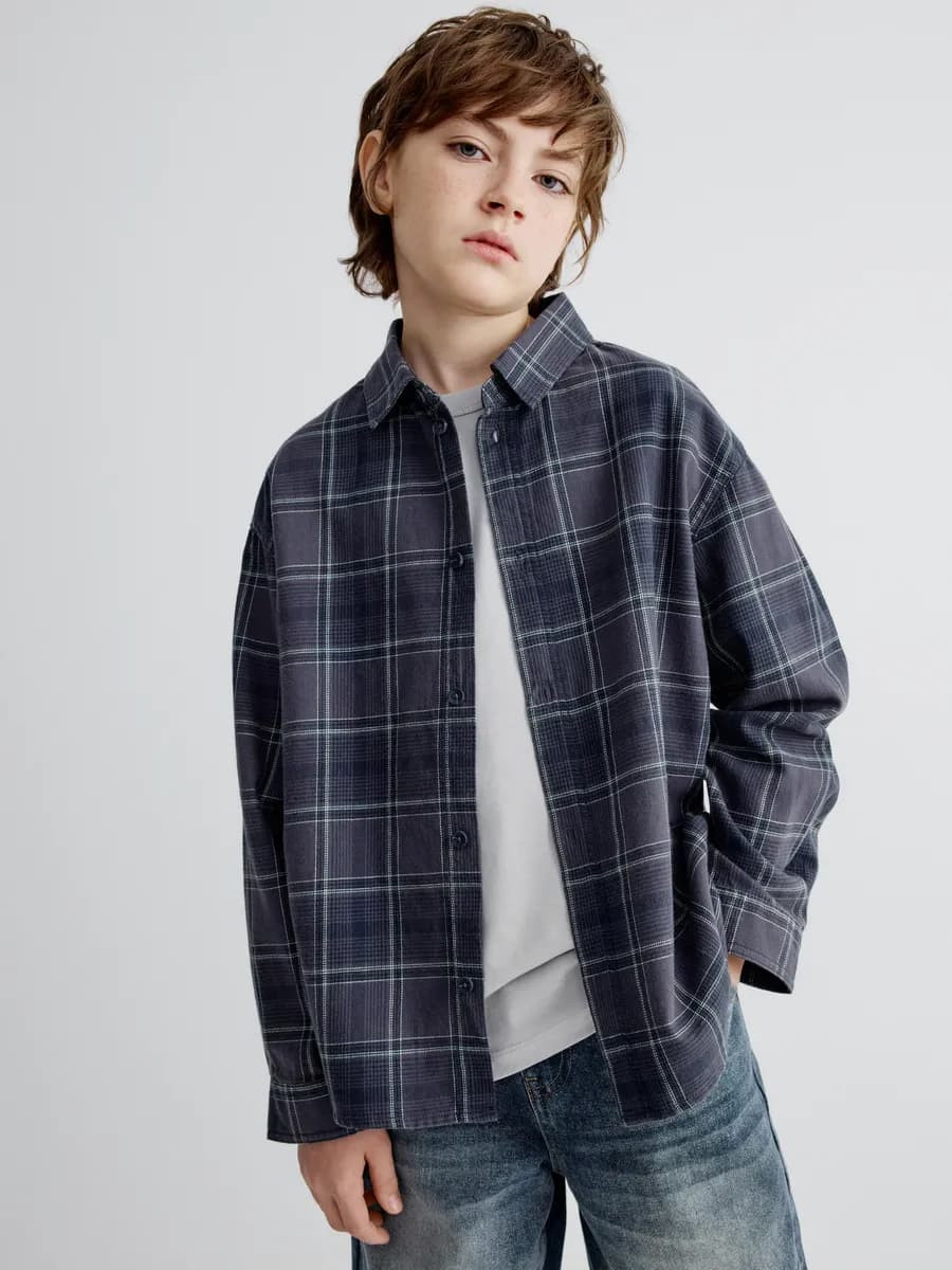 Рубашка в клетку оверсайз теплая хлопковая