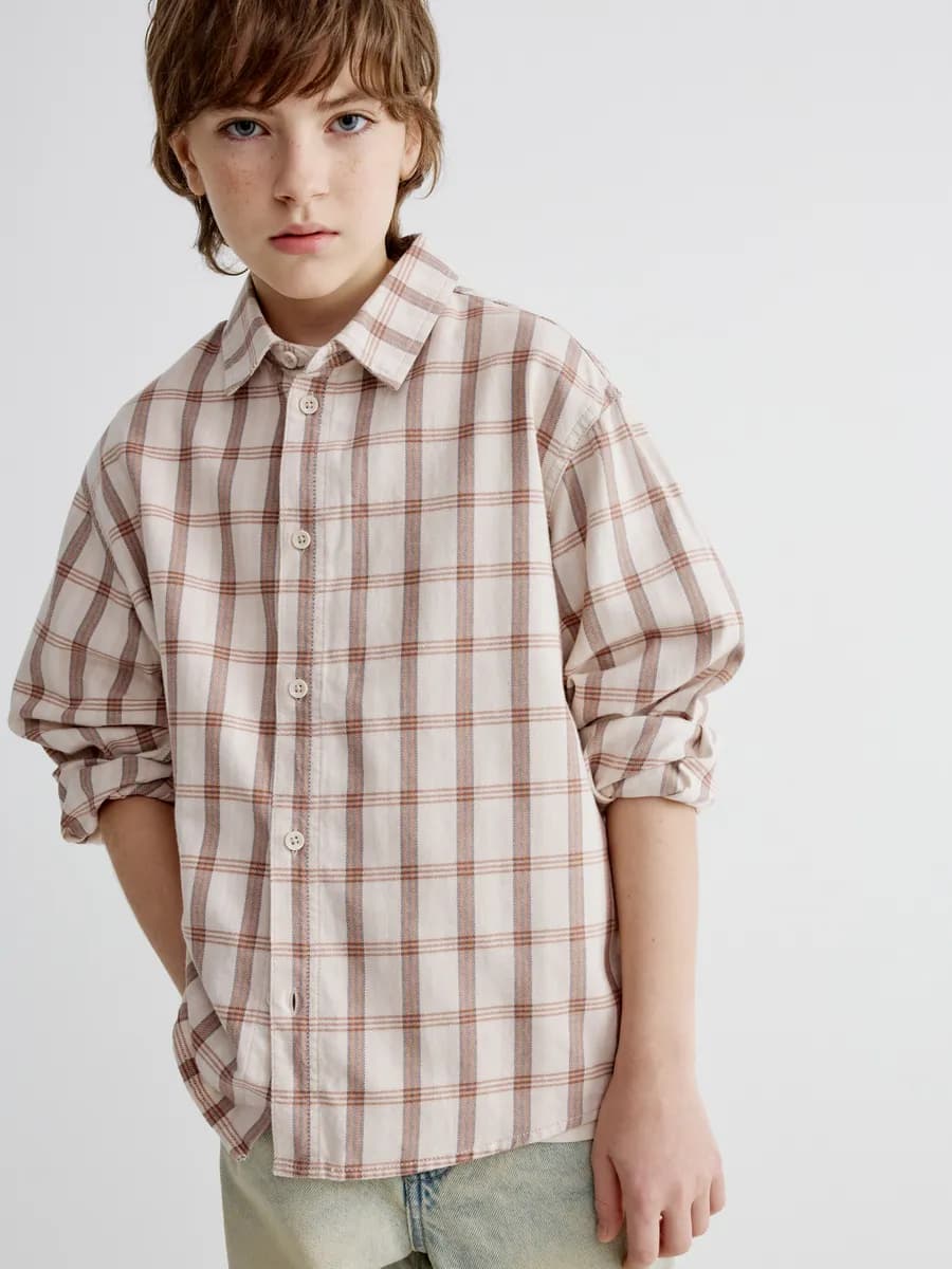 Рубашка в клетку оверсайз теплая хлопковая