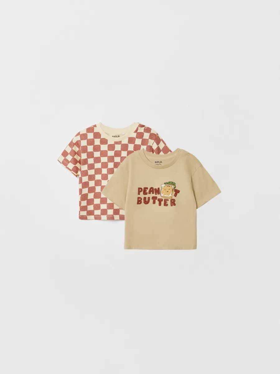 Футболки трикотажные с принтом хлопок набор, 2 шт