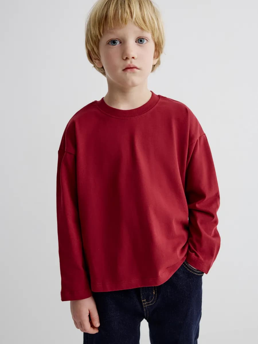 Лонгслив оверсайз базовый из хлопка однотонный