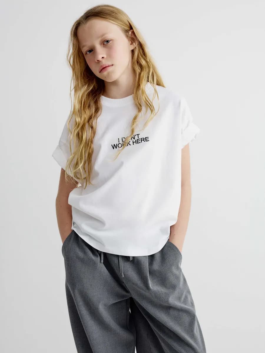 Футболка хлопковая свободная с принтом - фото 1