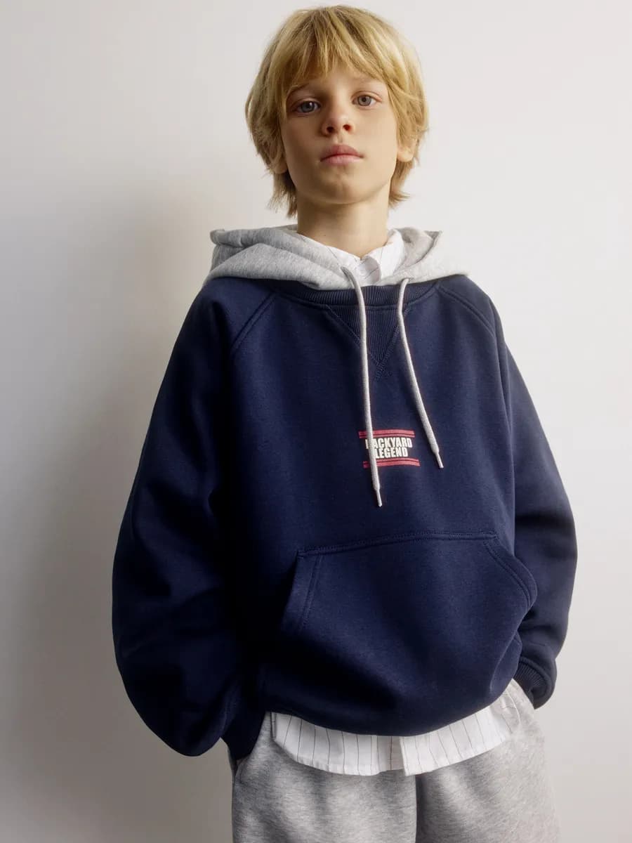 Толстовка худи оверсайз утепленная с принтом