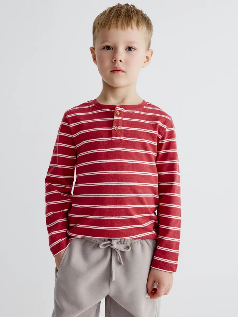 Лонгслив в полоску базовый из хлопка на пуговицах