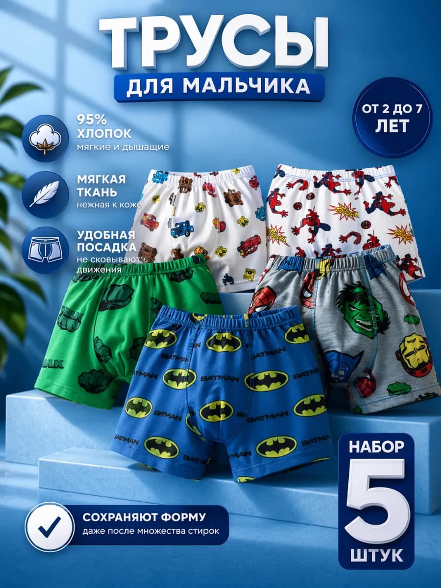Трусы для мальчика боксеры набор 5 шт