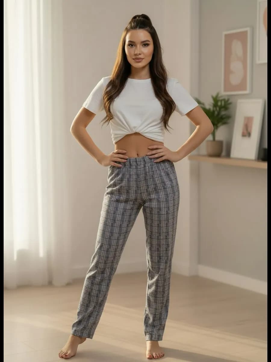 Брюки домашние трикотажные в клетку