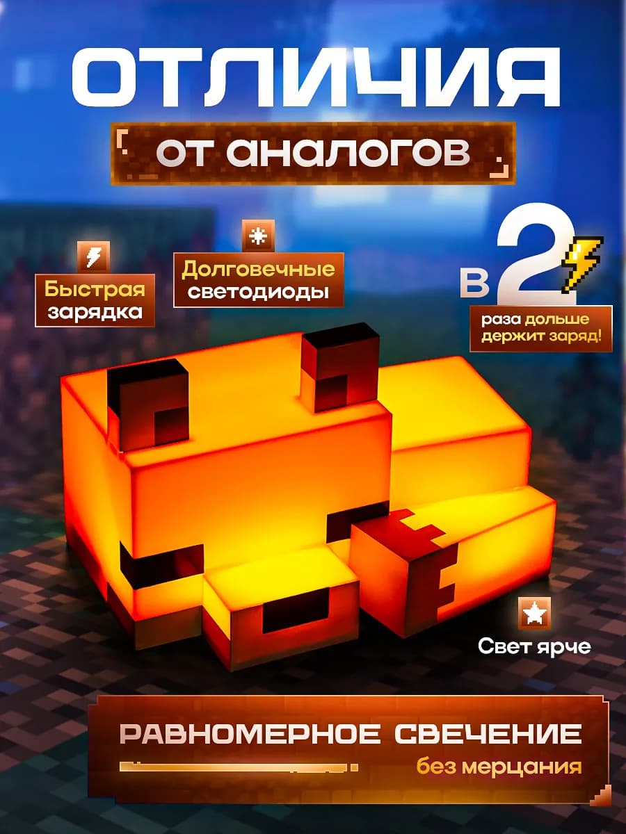 Ночник светильник minecraft лиса майнкрафт