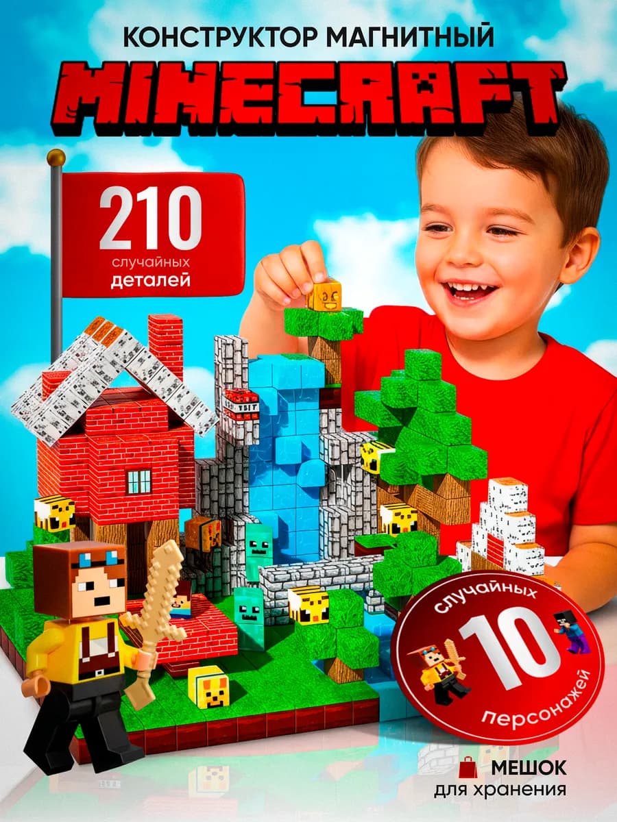 Конструктор магнитный minecraft 200 кубиков