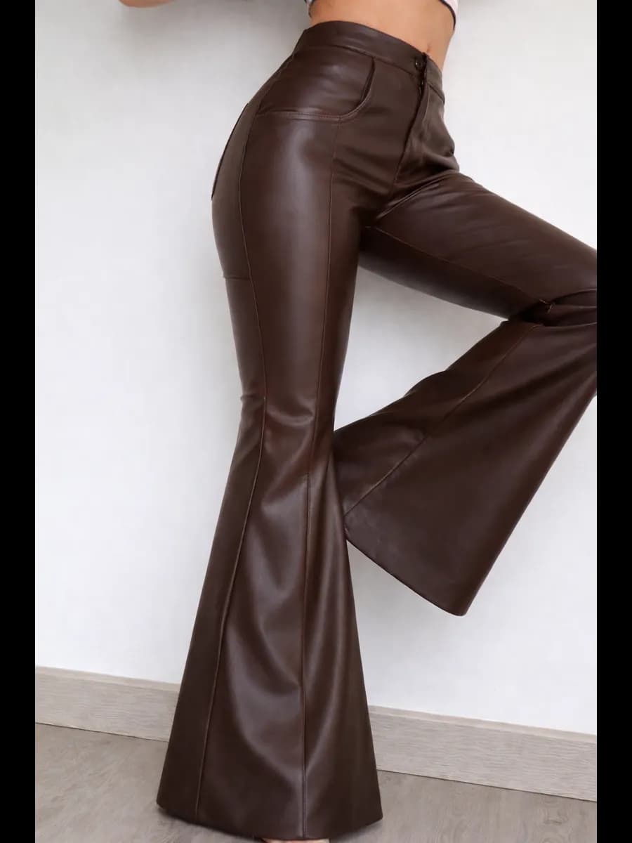 Брюки кожаные клеш на тонком флисе