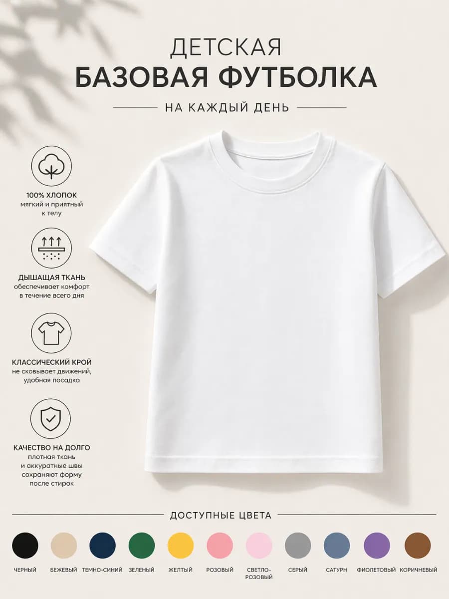 Футболка детская белая однотонная хлопок