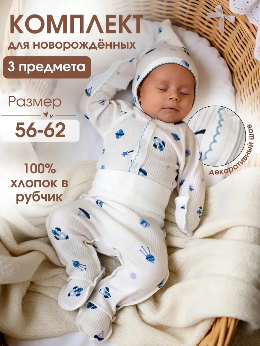 Комплект нательный на выписку Набор для новорожденных