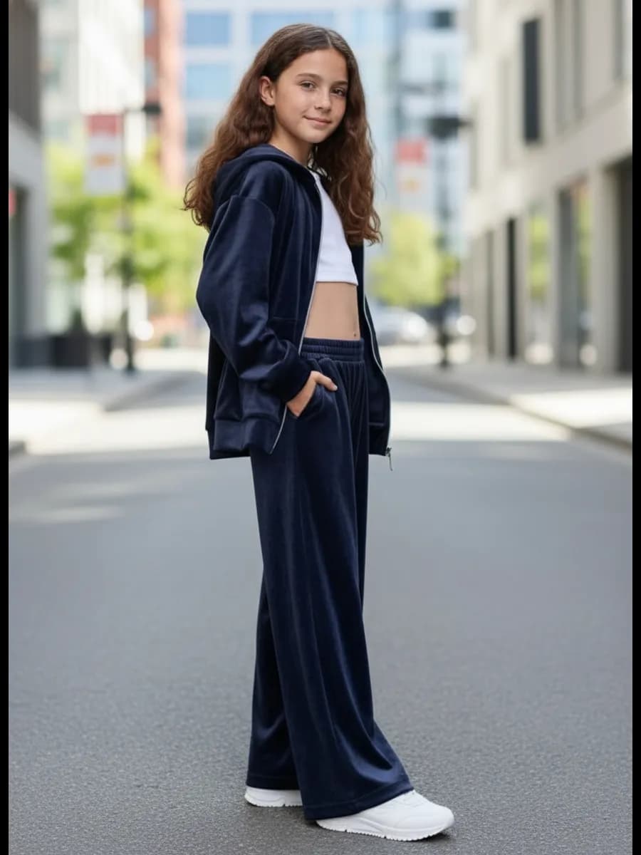 Велюровый костюм со штанами и с замком - фото 1