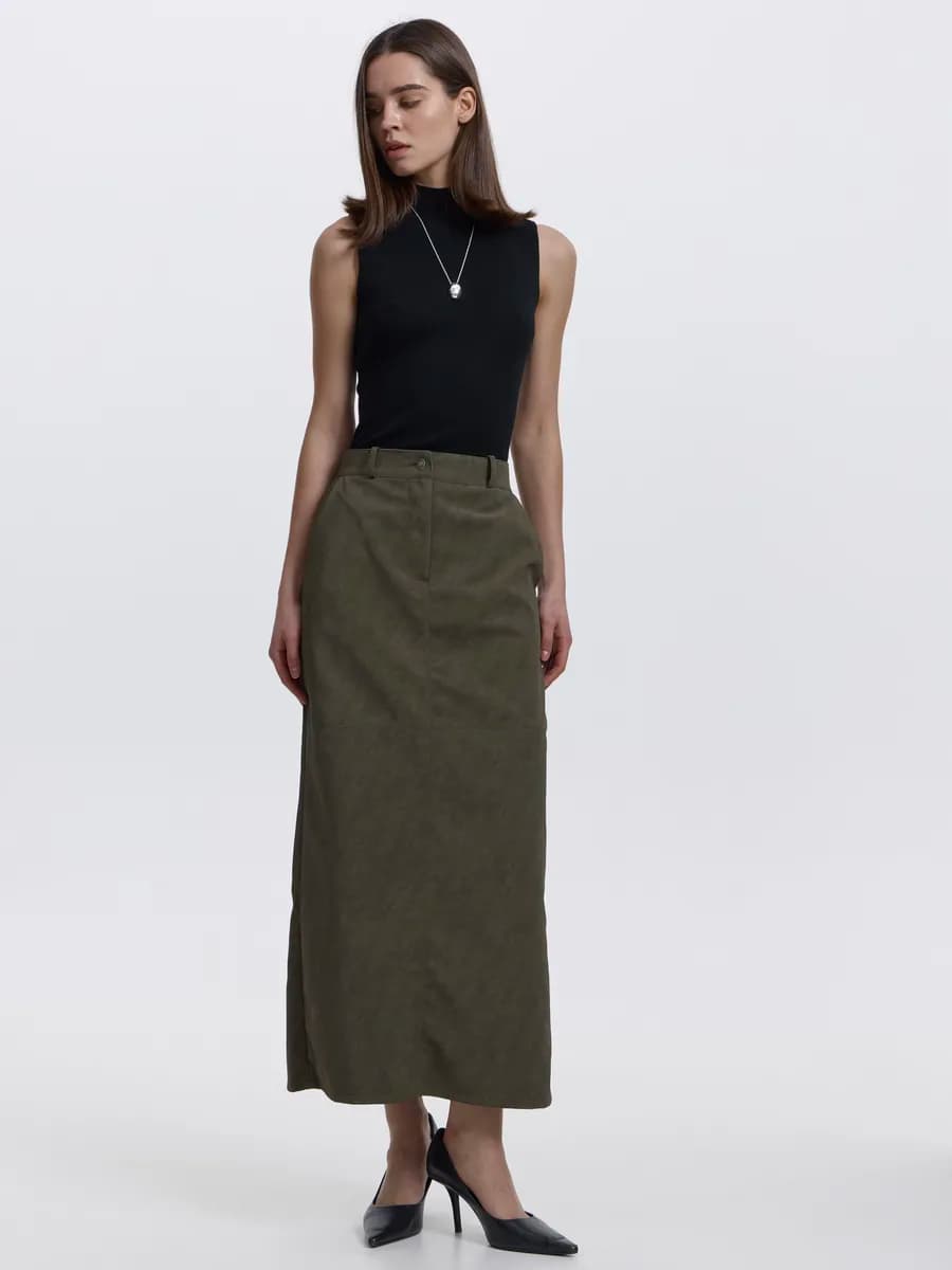 Юбка макси замшевая длинная прямая