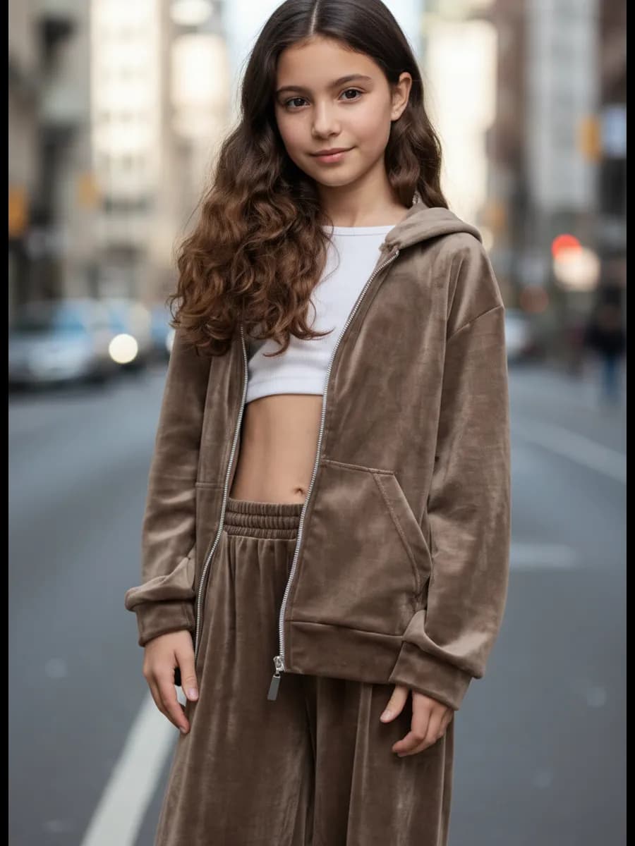 Велюровый костюм со штанами и с замком