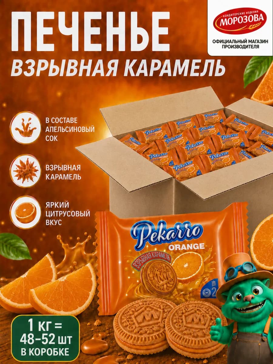 Печенье-сэндвич ORANGE апельсин и взрывная карамель 1 кг