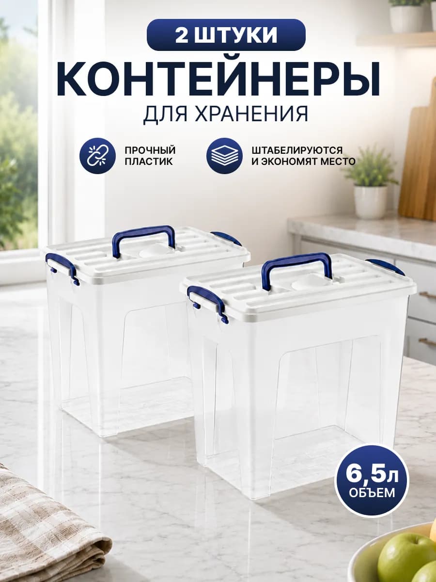 Контейнеры для хранения вещей с крышкой 6.5 л 2 шт