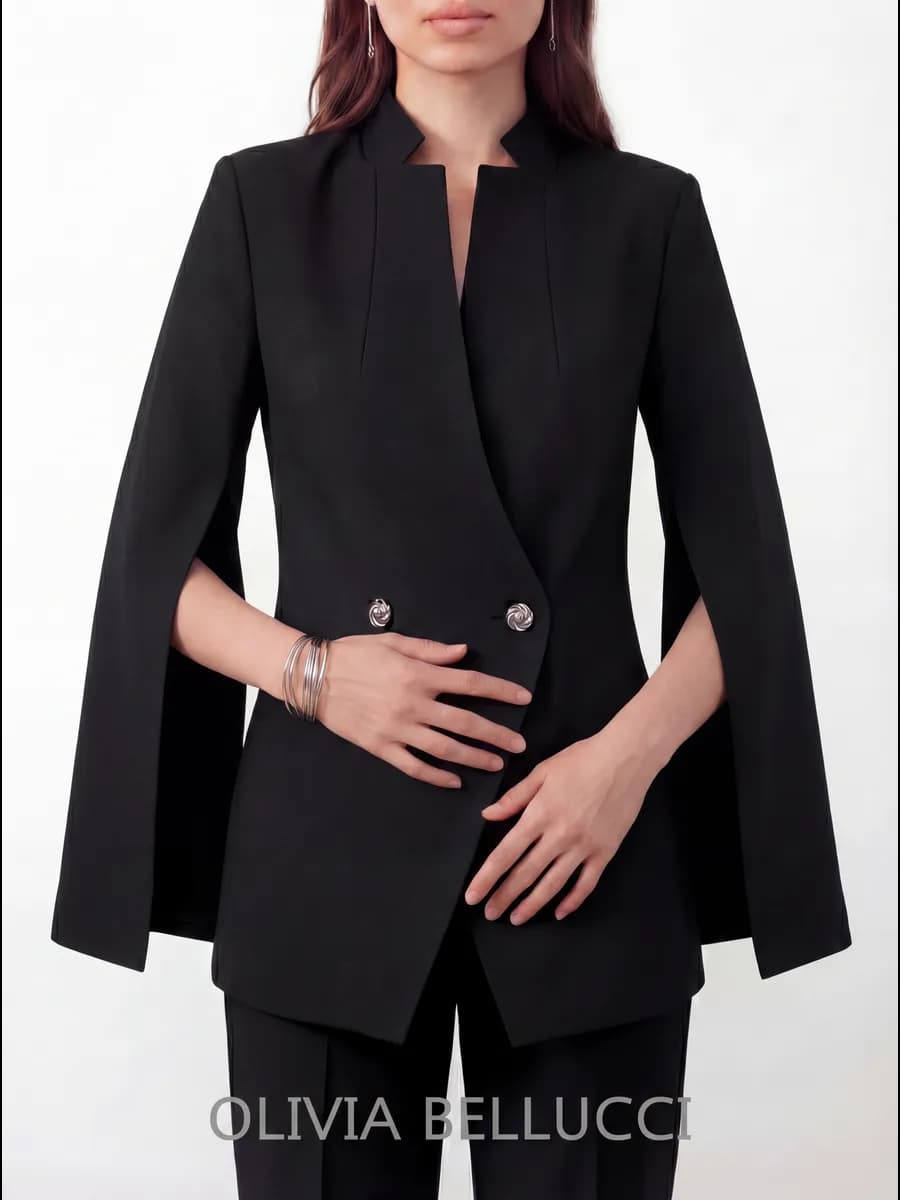 Пиджак кейп с длинным рукавом с разрезами