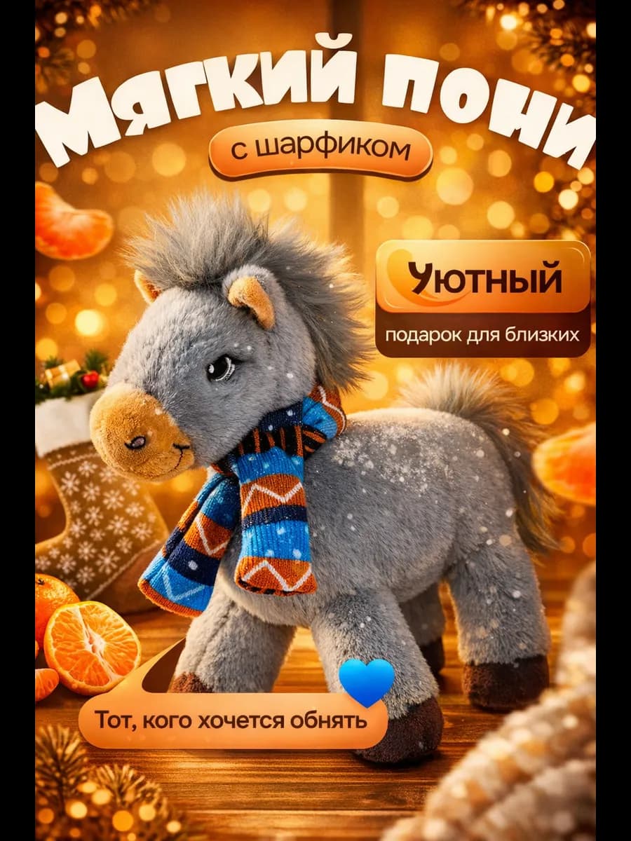 Мягкая игрушка Лошадка пони серая детская символ 2026 года