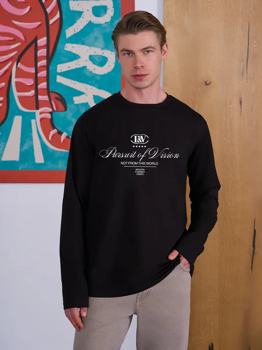 Лонгслив с длинным рукавом удлиненный с принтом