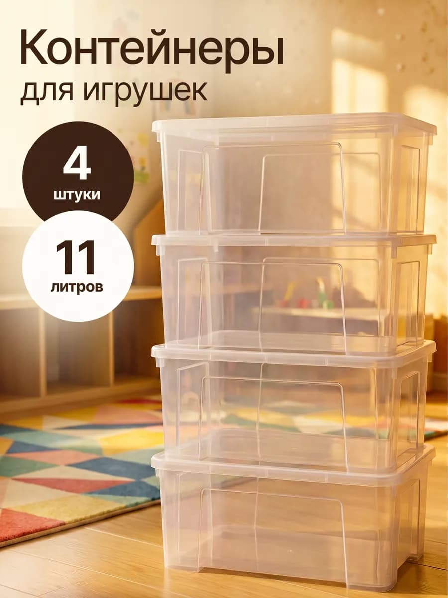 Контейнер для игрушек пластиковый 11л, 4 шт