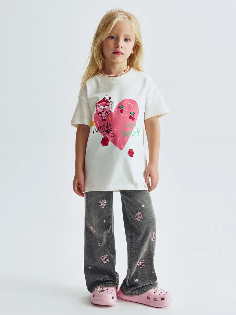 Джинсы клеш с вышивкой x Смешарики