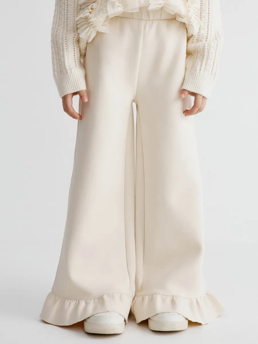 Брюки широкие трикотажные с оборками