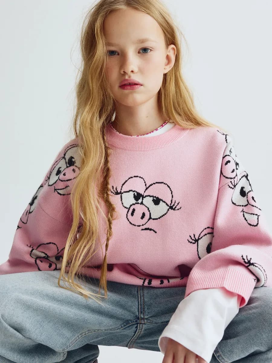 Вязаный джемпер жаккардовый розовый x Смешарики