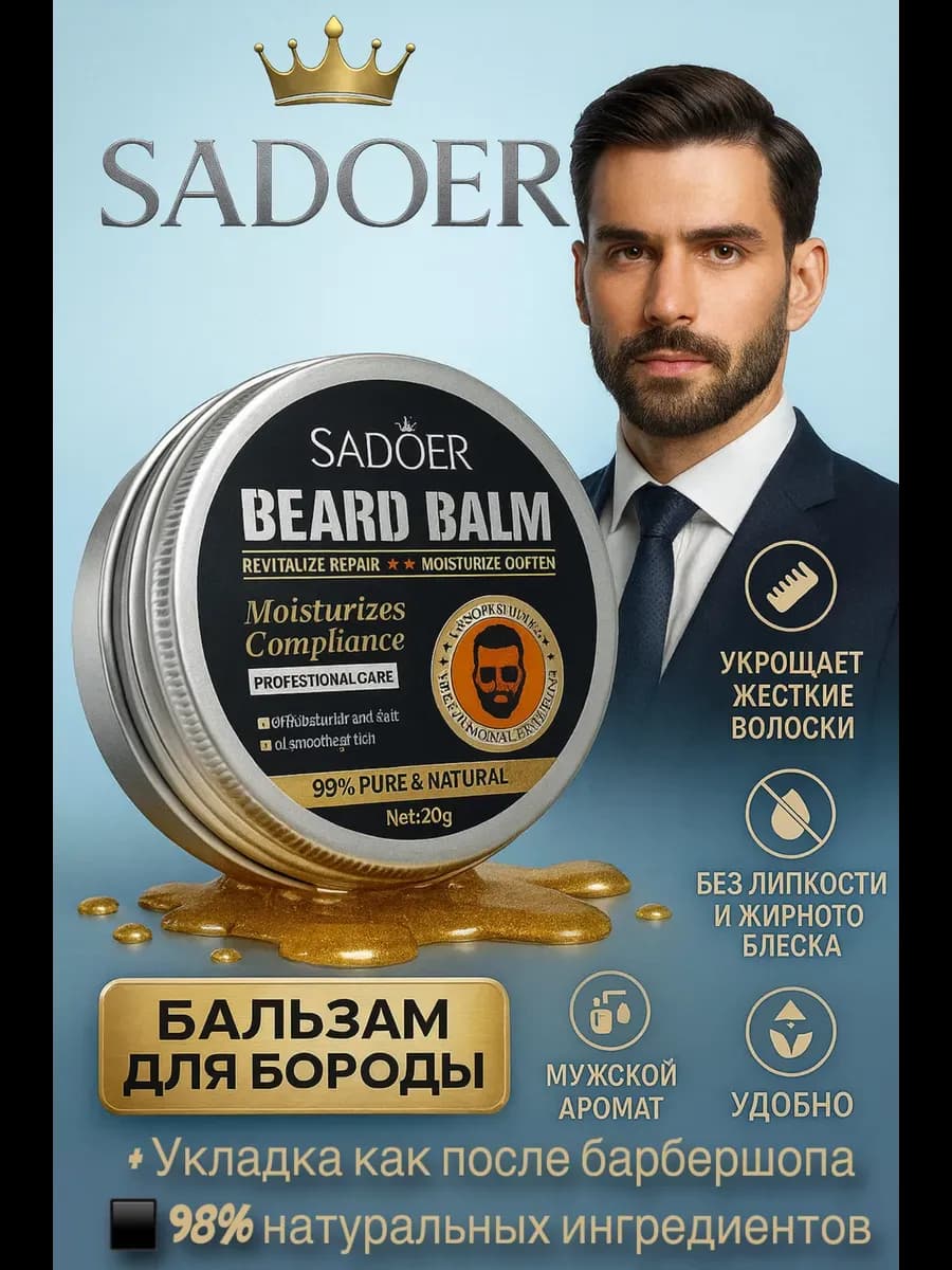 Бальзам воск для бороды усов мужской смягчающий,ухаживающий - фото 1