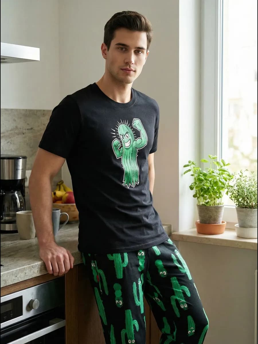 Пижама со штанами и футболкой домашний костюм