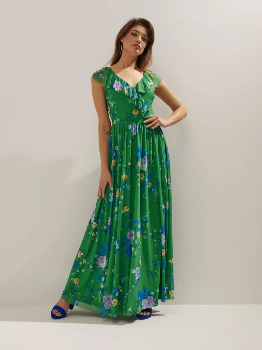 Платье макси с воланами и цветочным принтом