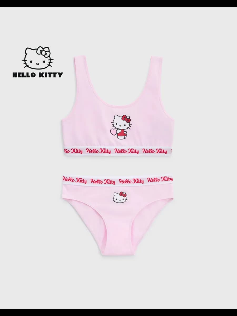 Розовый комплект белья с принтом Hello Kitty