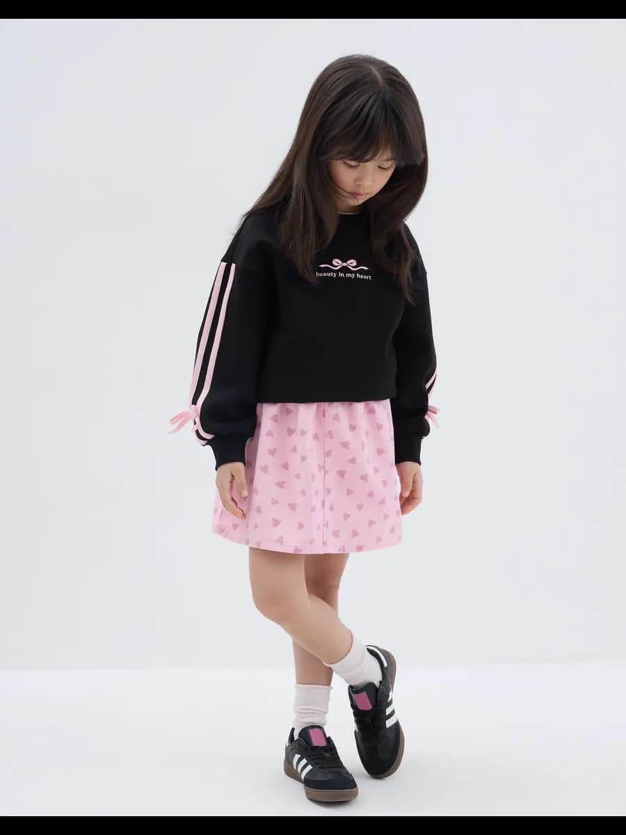 Розовая юбка-трапеция на резинке (Paperbag) с принтом