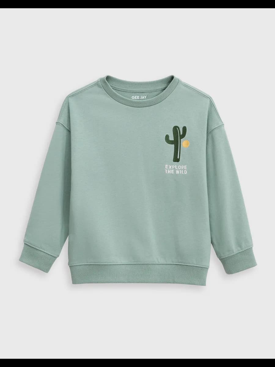 Хаки свитшот оверсайз с вышивкой