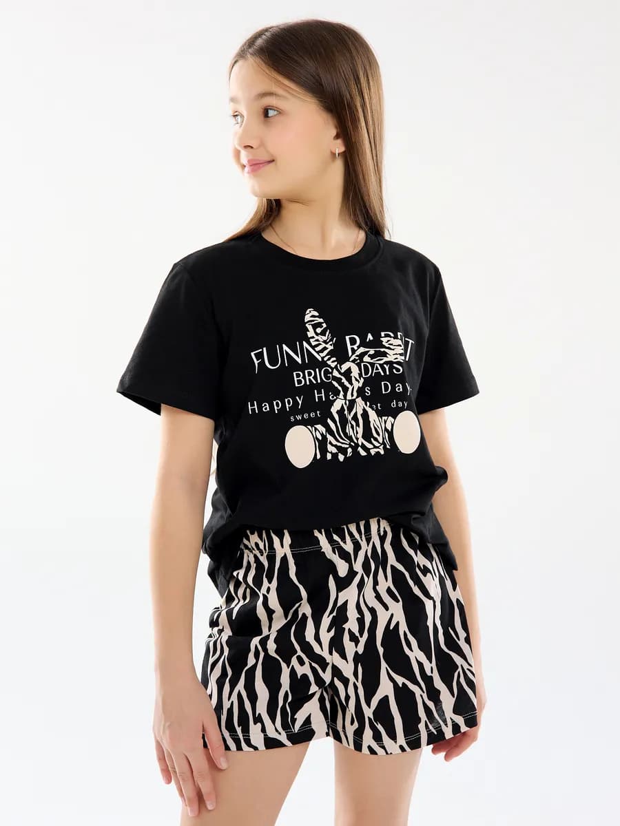 Пижама с шортами и футболкой с коротким рукавом домашняя - фото 1