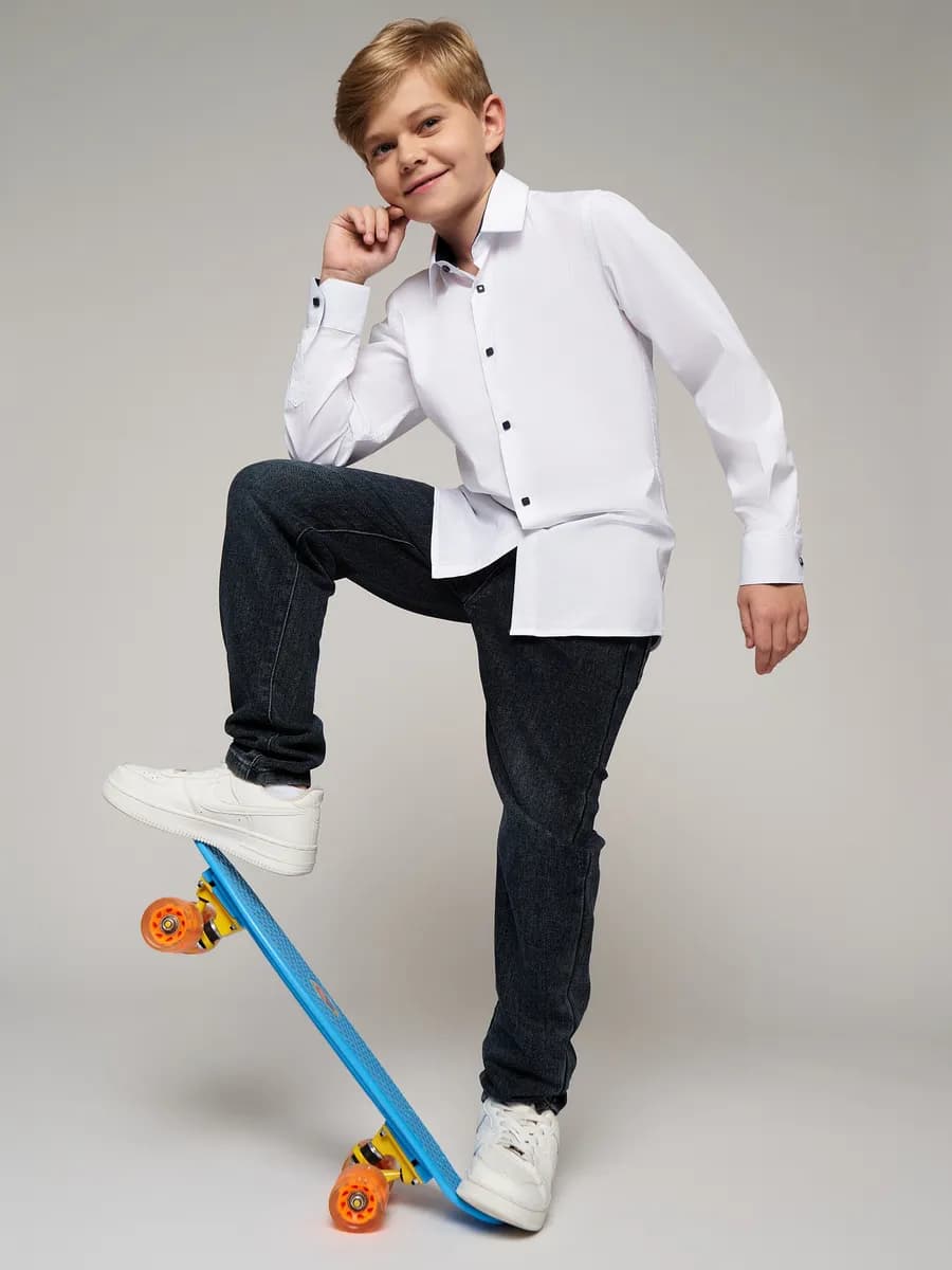 Рубашка белая школьная для подростка на кнопках