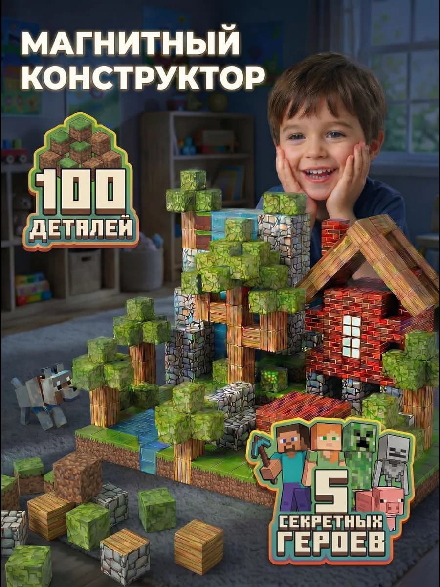 Магнитный конструктор Minecraft 105 деталей