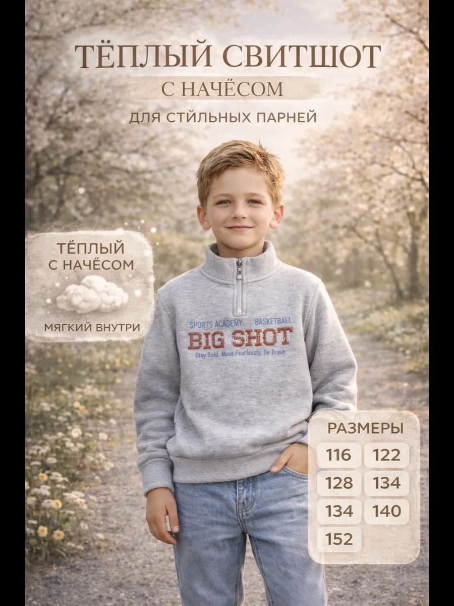 Свитшот для мальчика с начесом кофта на молнии