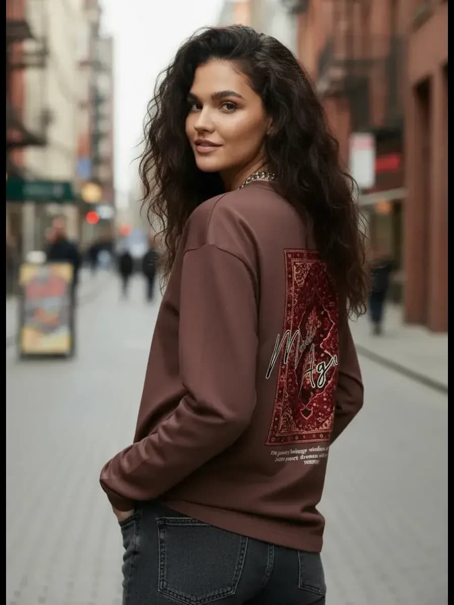 Лонгслив однотонный хлопок оверсайз с принтом ковер