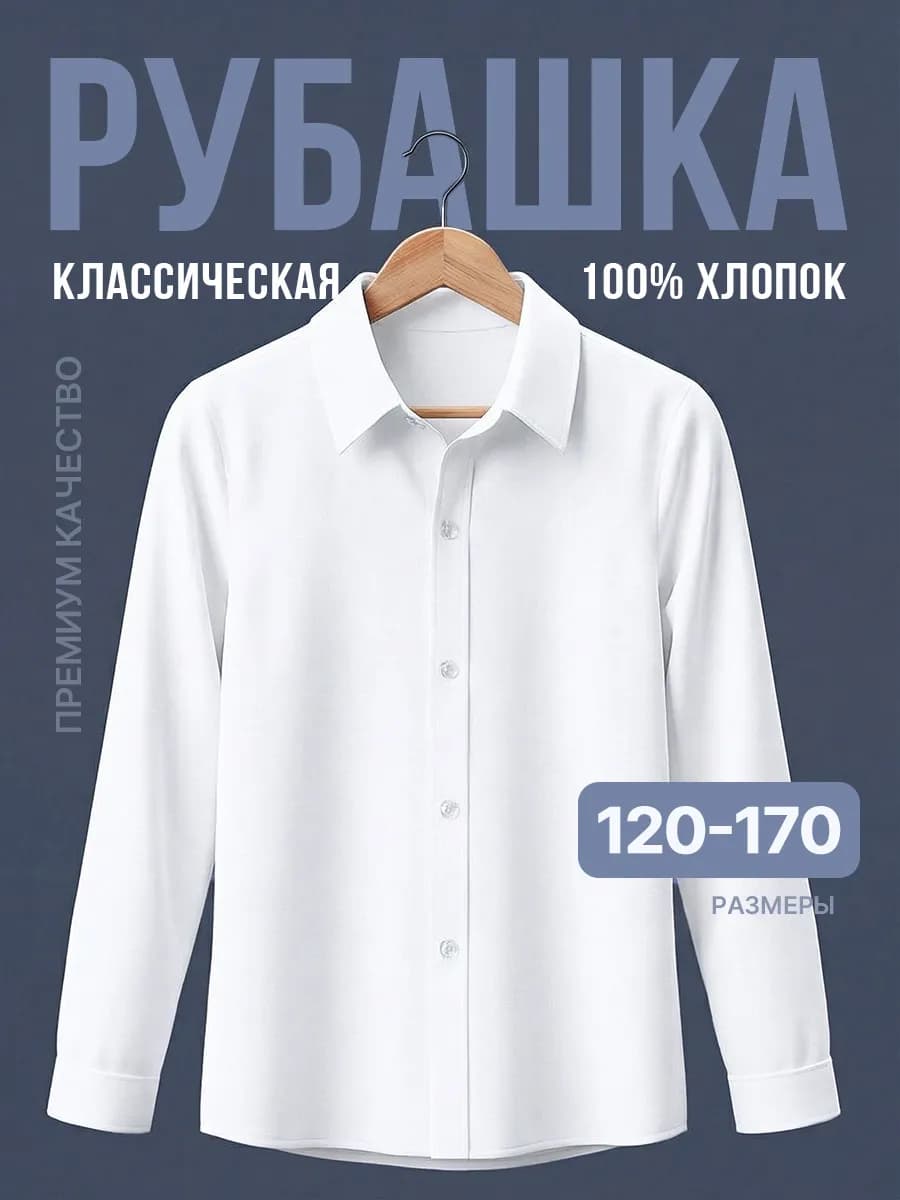 Однотонная рубашка с длинным рукавом для школы