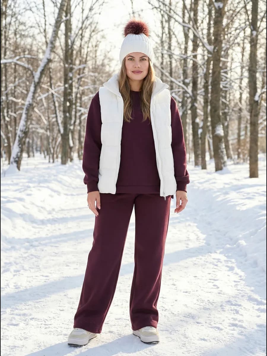 Спортивный костюм с брюками палаццо с начесом на флисе