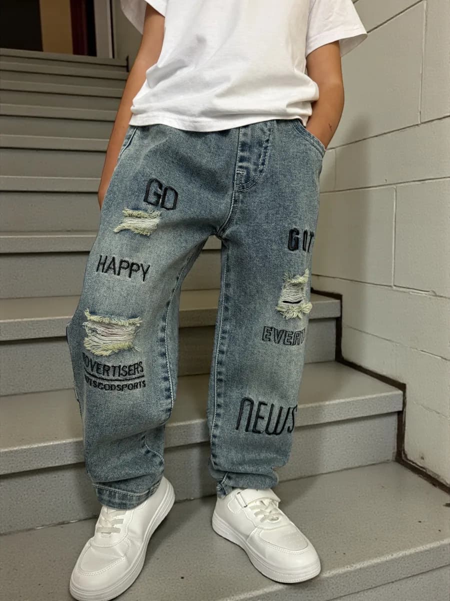 Джинсы для мальчика широкие бананы рваные