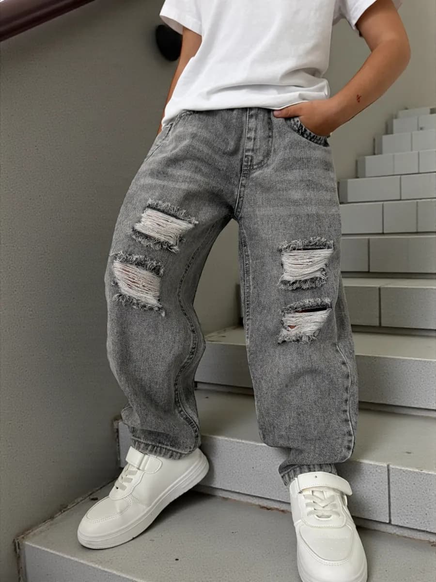 Джинсы для мальчика широкие бананы рваные