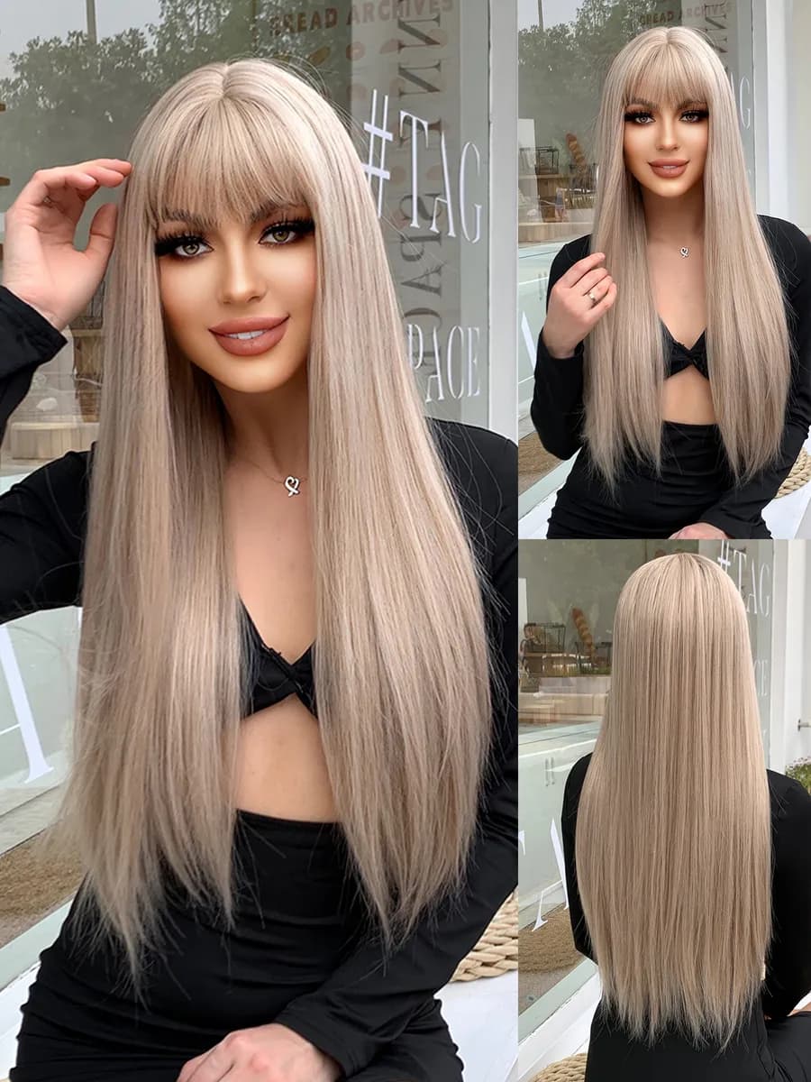 парик блонд женский длинный с челкой